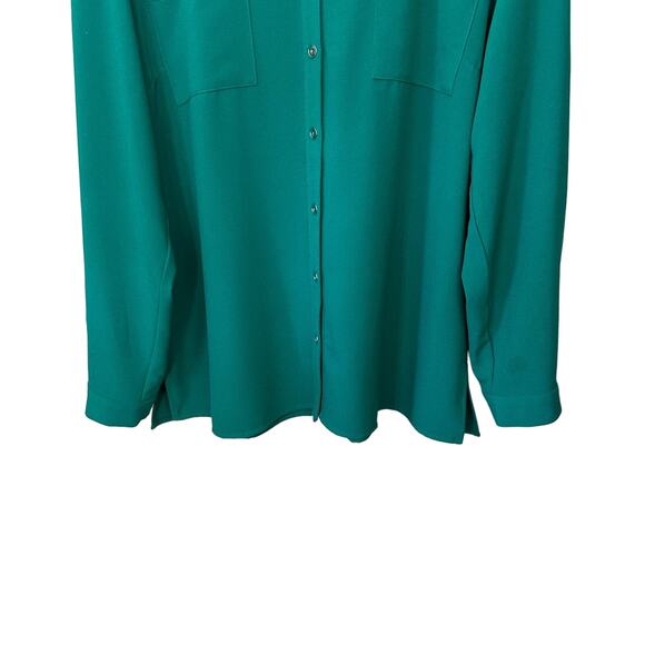 Susan Graver Button Up Shirt Roll Tab Sleeve Green Top Womens Size 14 V Neck - Picture 4 of 7